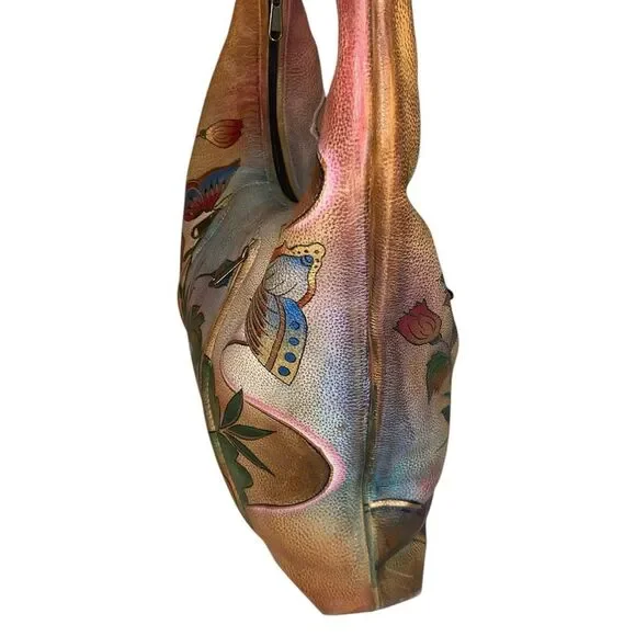 Anuschka Hand painted Leather Satchel Bag in Butterfly Floral - Picture 7 of 16